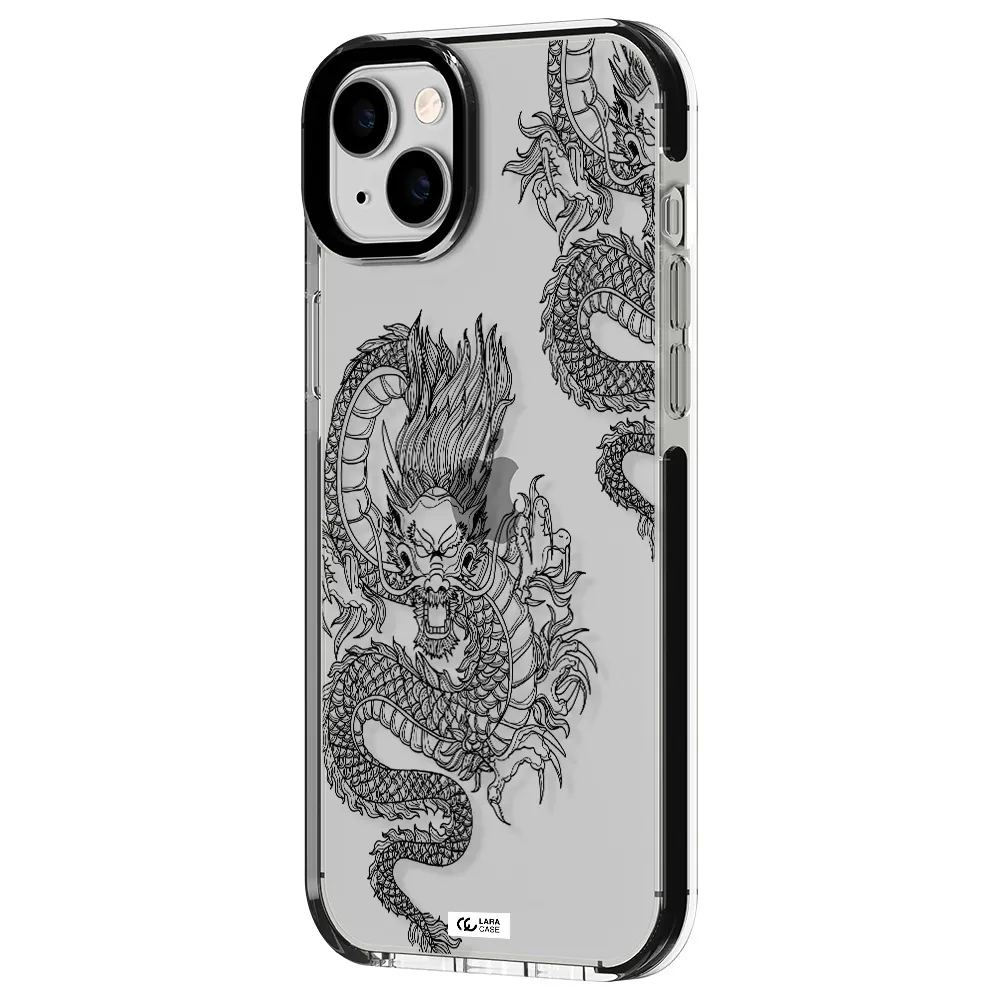 Dragon Line Art Apple iPhone 14 plus impact black border Case