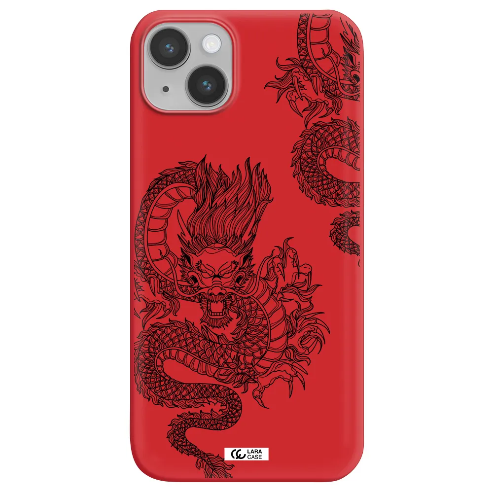 Dragon Line Art Apple iPhone 14 plus Silicone Imperial Red Case
