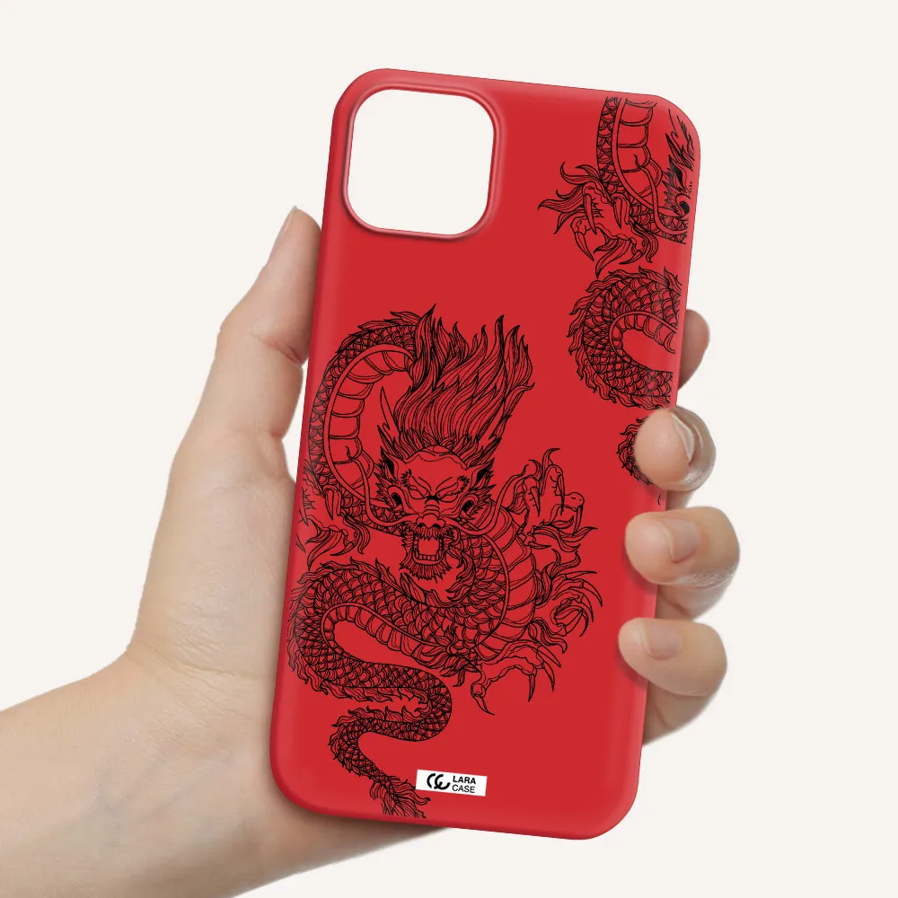 Dragon Line Art Apple iPhone 14 plus Silicone Imperial Red Case