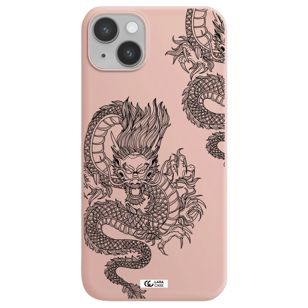 Dragon Line Art Apple iPhone 14 plus Silicone pastel pink Case