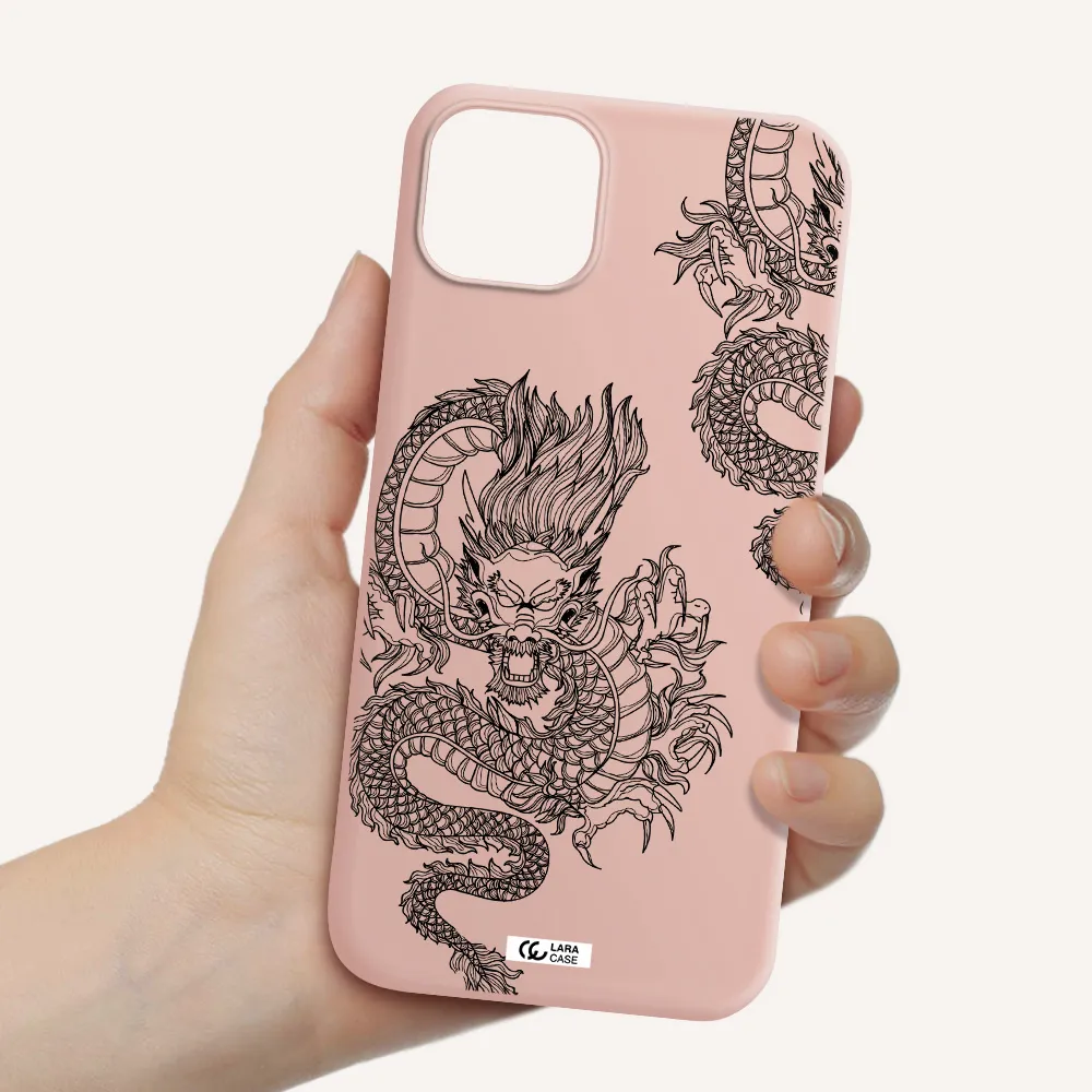 Dragon Line Art Apple iPhone 14 plus Silicone pastel pink Case