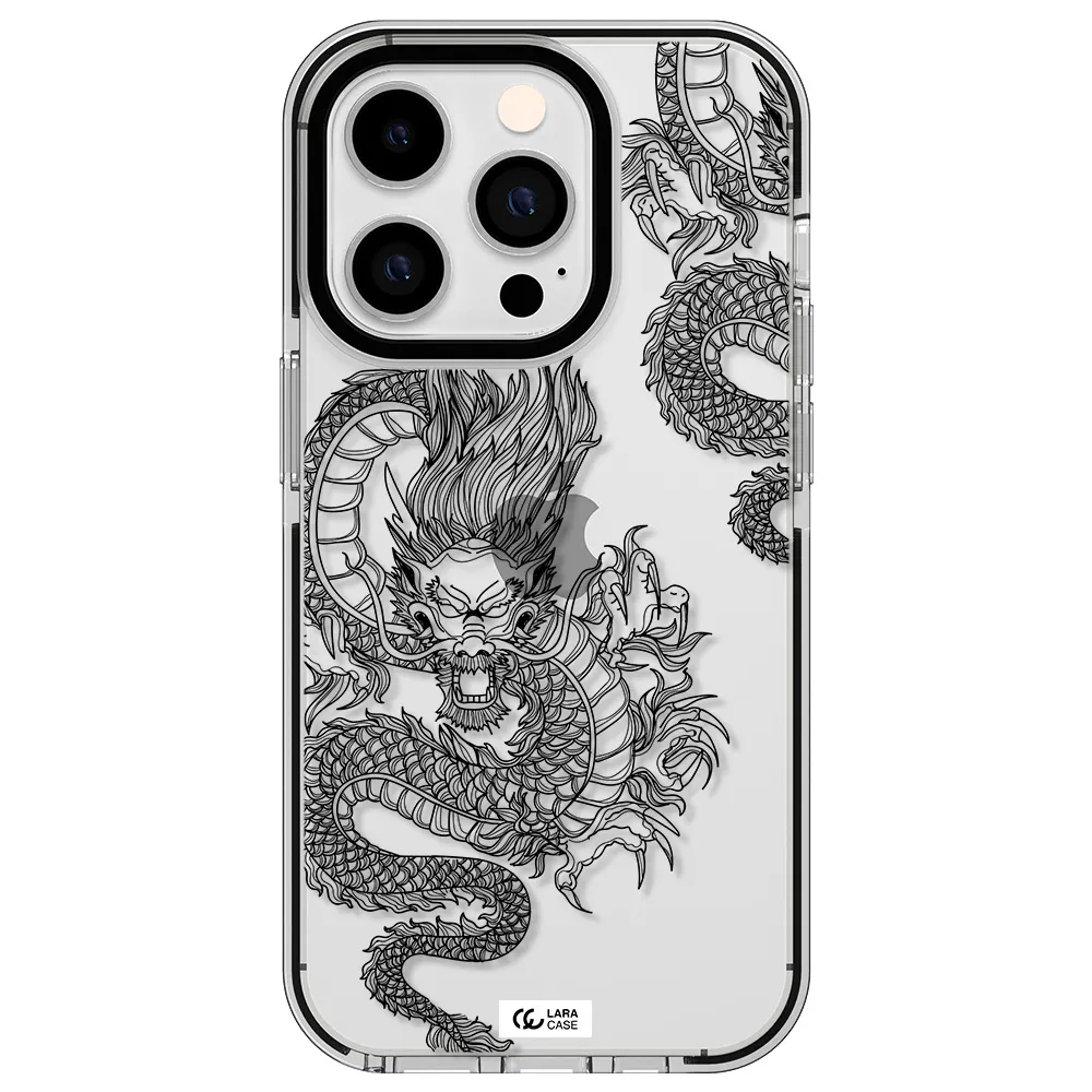Dragon Line Art Apple iPhone 14 pro impact black border Case