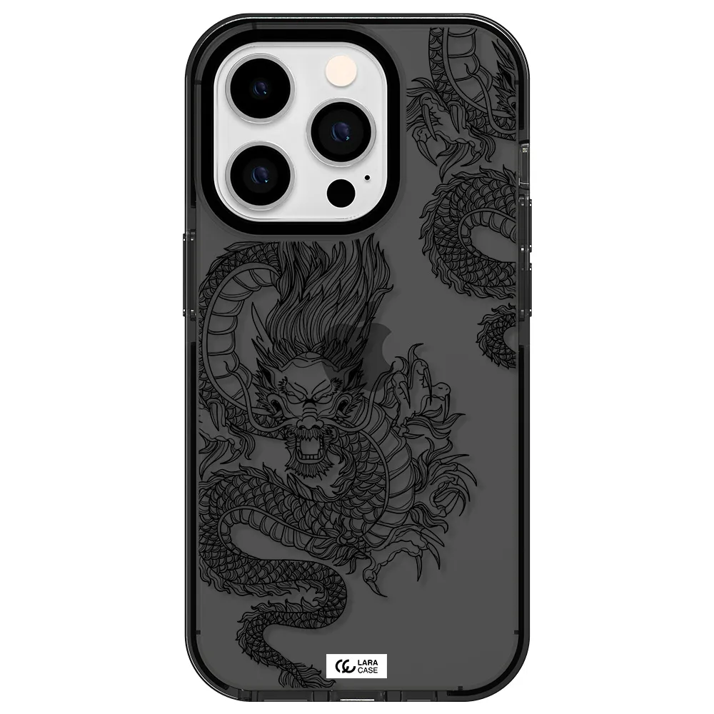 Dragon Line Art Apple iPhone 14 pro impact Smoke Black Case