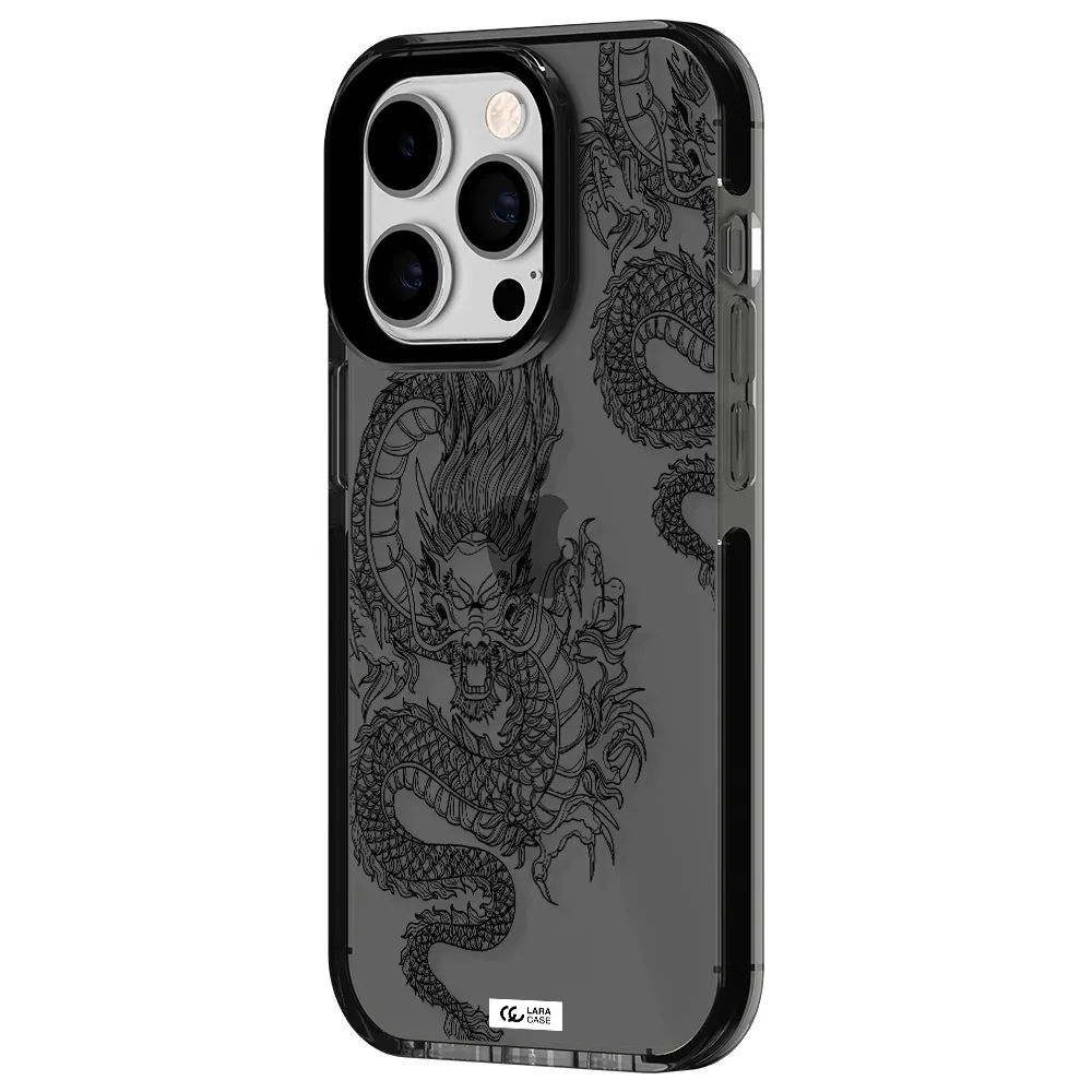 Dragon Line Art Apple iPhone 14 pro impact Smoke Black Case