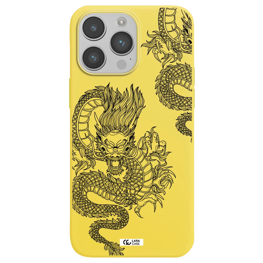 Dragon Line Art Apple iPhone 14 pro max Silicone canary yellow Case