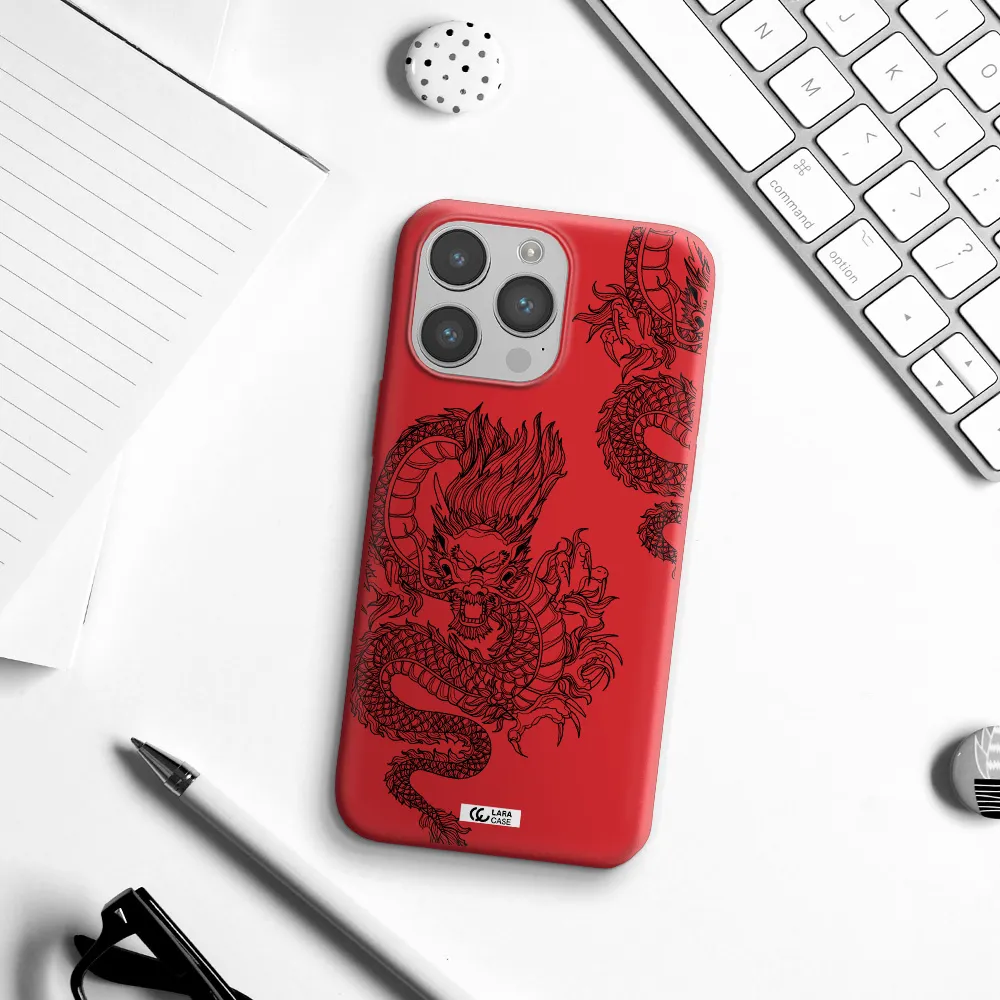 Dragon Line Art Apple iPhone 14 pro max Silicone Imperial Red Case