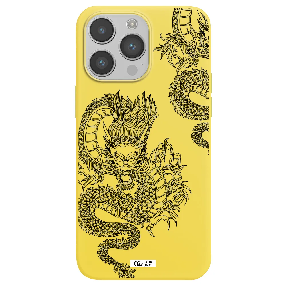 Dragon Line Art Apple iPhone 14 pro Silicone canary yellow Case