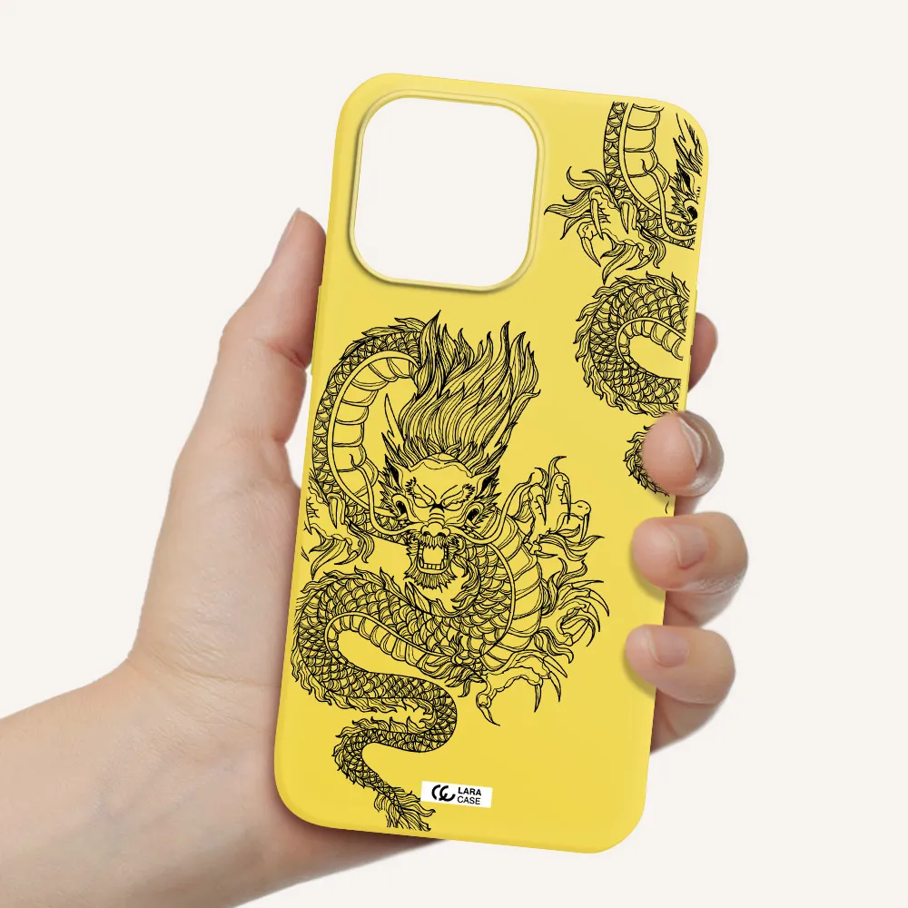 Dragon Line Art Apple iPhone 14 pro Silicone canary yellow Case