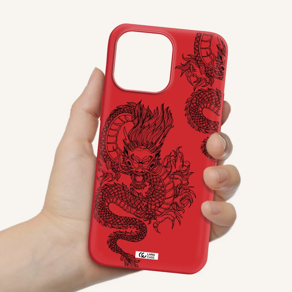 Dragon Line Art Apple iPhone 14 pro Silicone Imperial Red Case