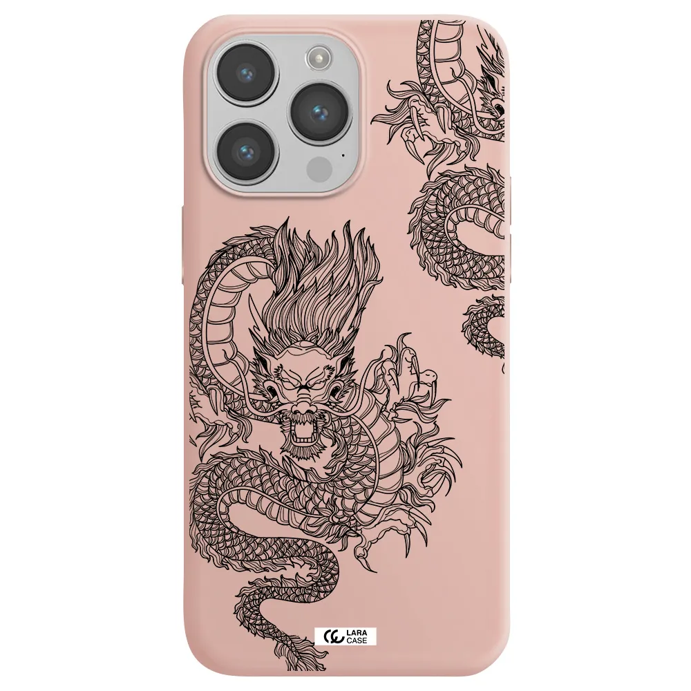 Dragon Line Art Apple iPhone 14 pro Silicone pastel pink Case