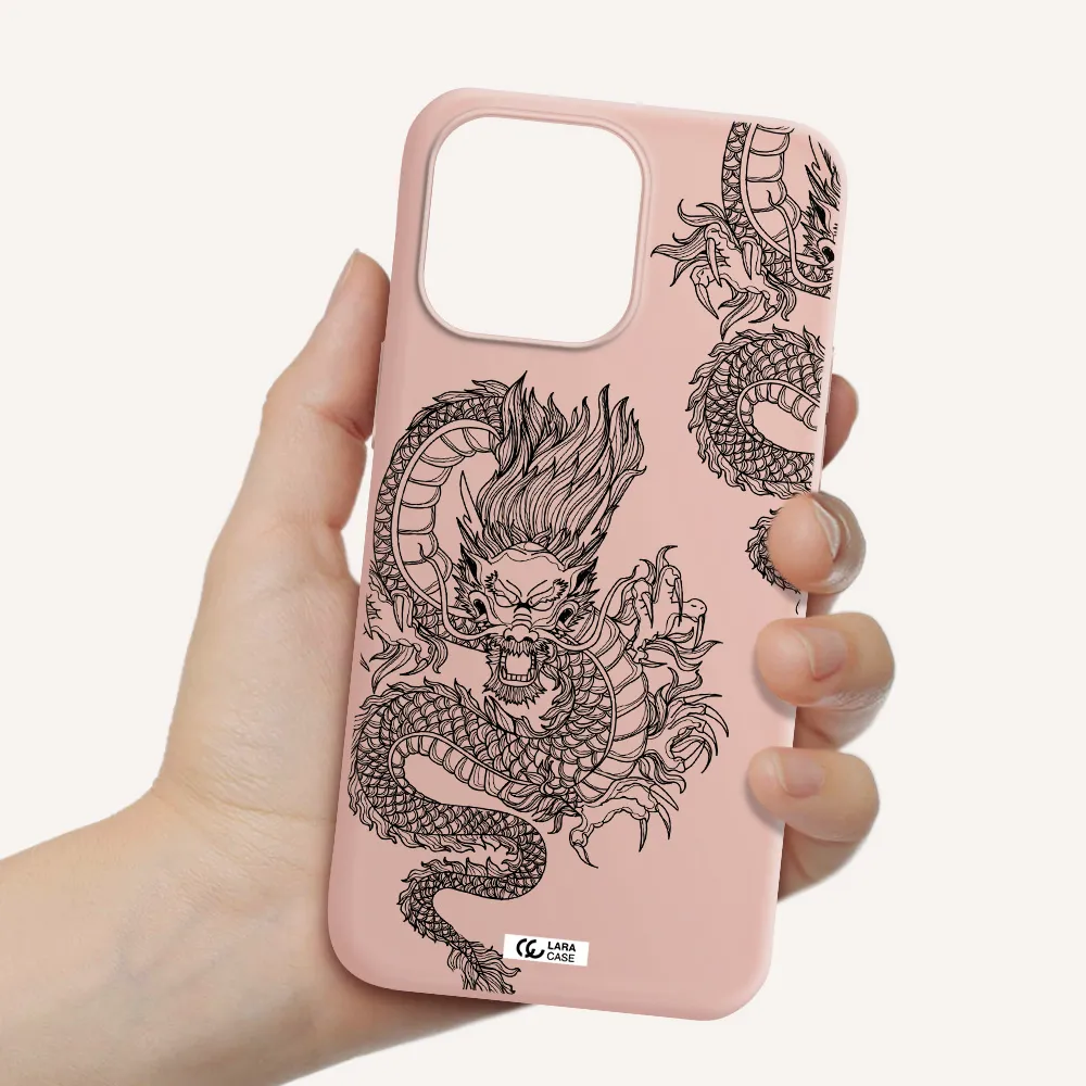 Dragon Line Art Apple iPhone 14 pro Silicone pastel pink Case