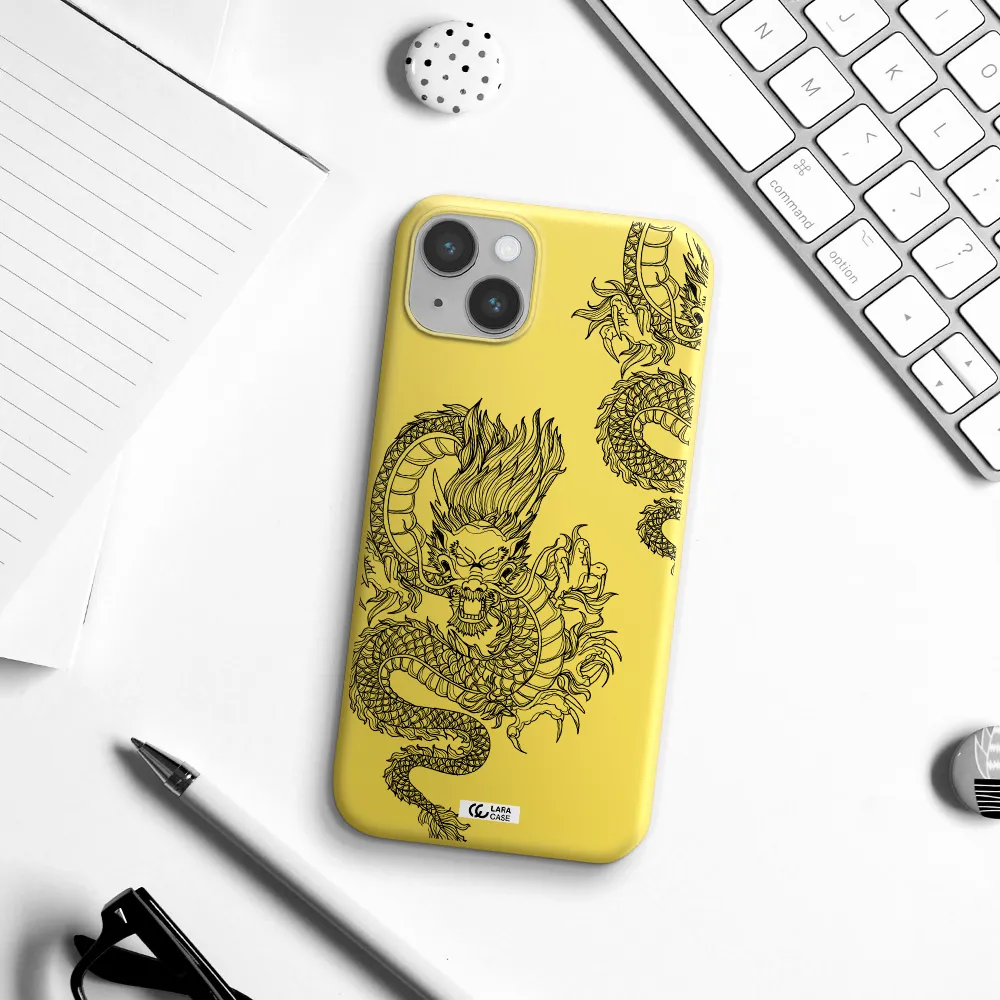 Dragon Line Art Apple iPhone 14 Silicone canary yellow Case