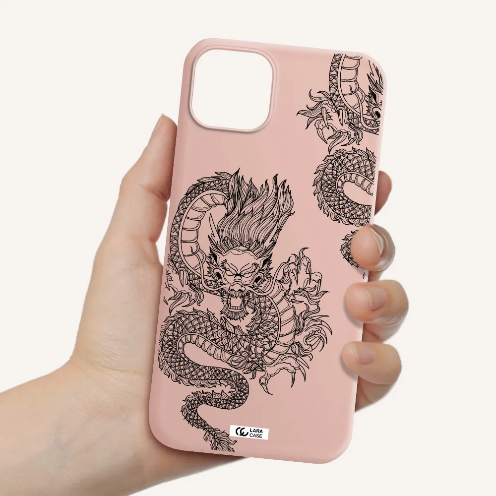 Dragon Line Art Apple iPhone 14 Silicone pastel pink Case