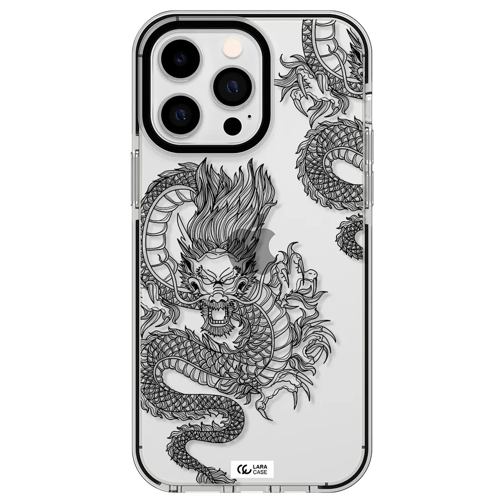 Dragon Line Art Apple iPhone 15 Pro impact black border Case