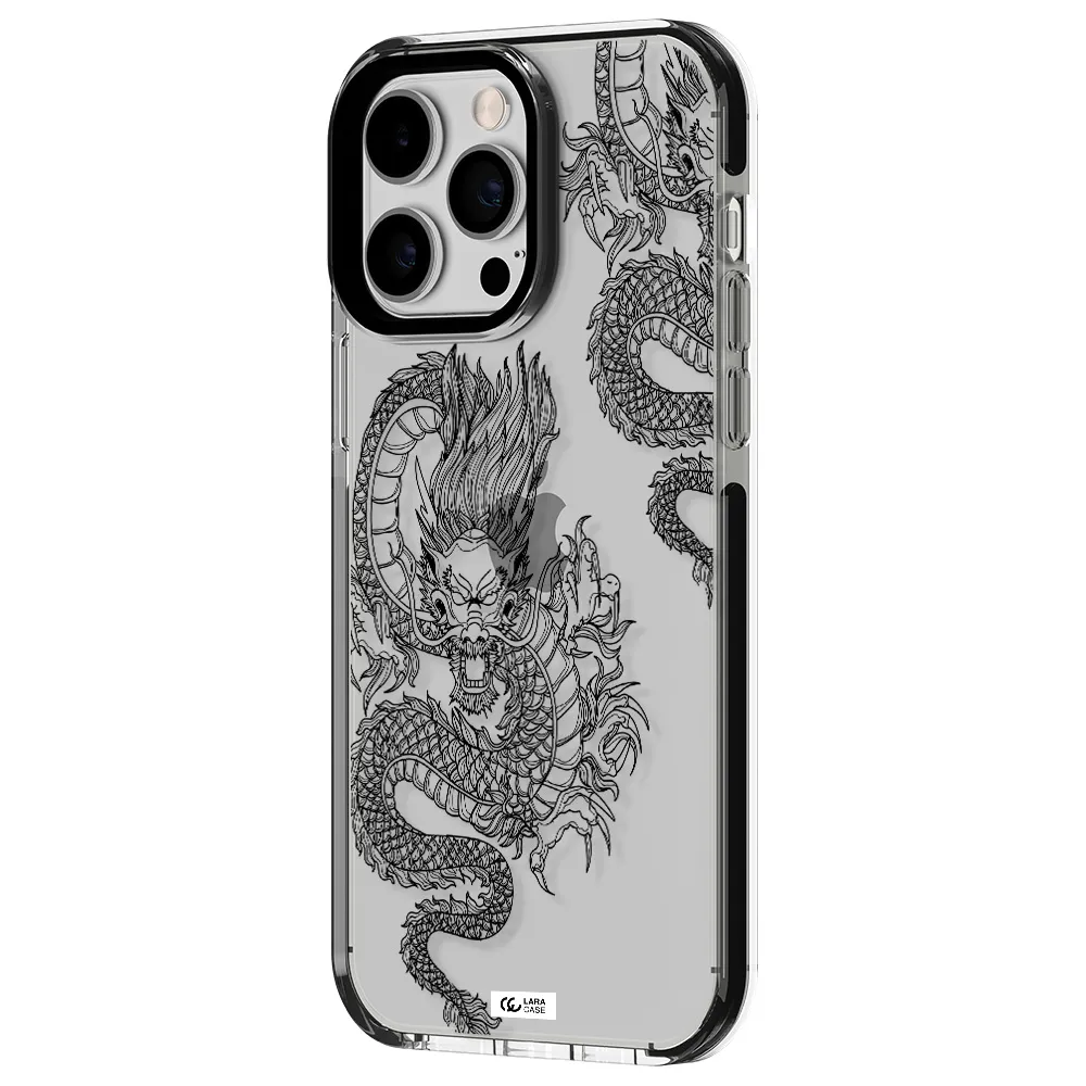 Dragon Line Art Apple iPhone 15 Pro impact black border Case