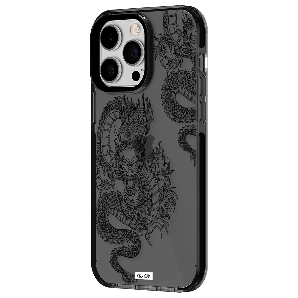 Dragon Line Art Apple iPhone 15 Pro Max impact Smoke Black Case