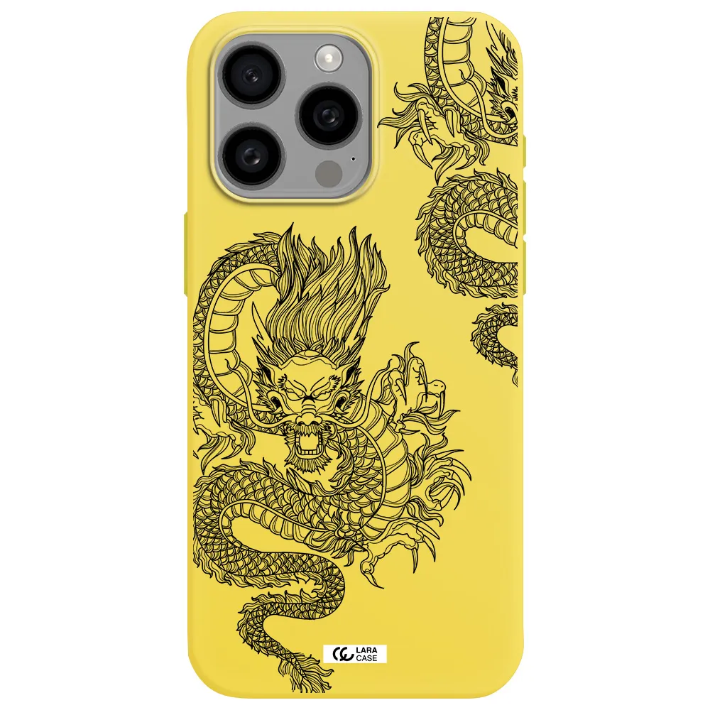 Dragon Line Art Apple Iphone 15 Pro max Silicone canary yellow Case
