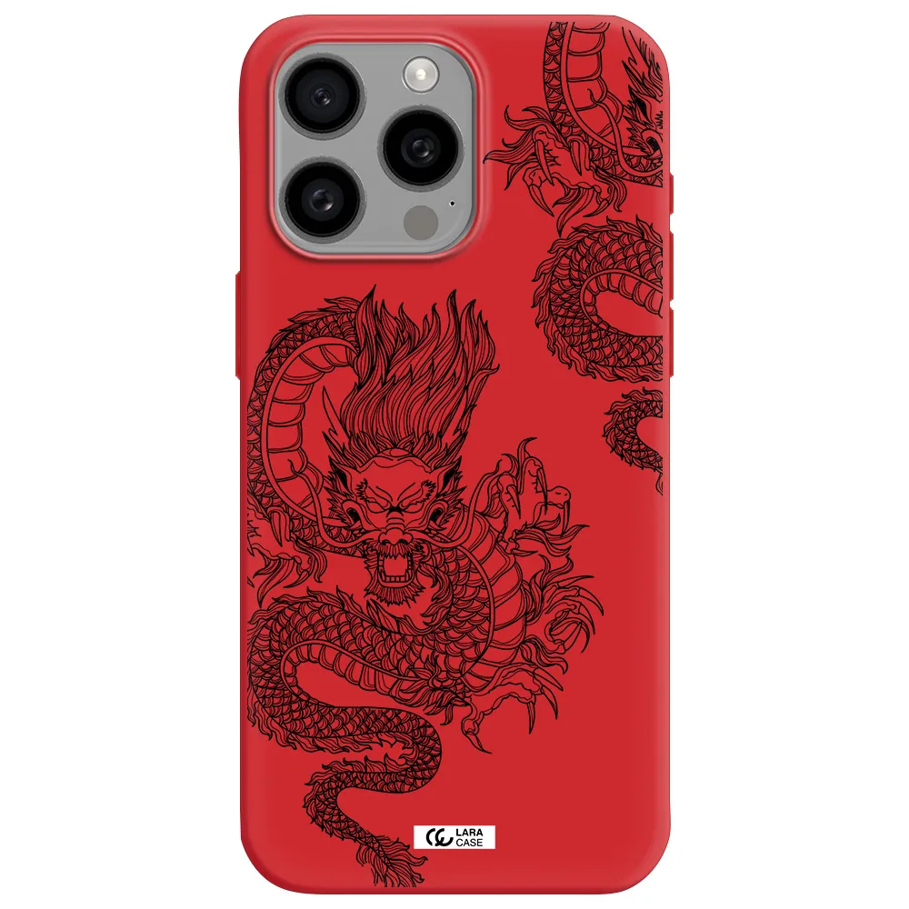 Dragon Line Art Apple Iphone 15 Pro Max Silicone Imperial Red Case