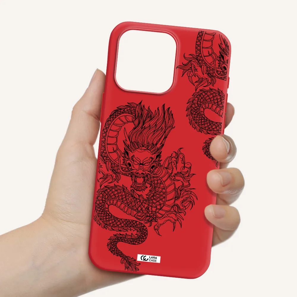 Dragon Line Art Apple Iphone 15 Pro Max Silicone Imperial Red Case