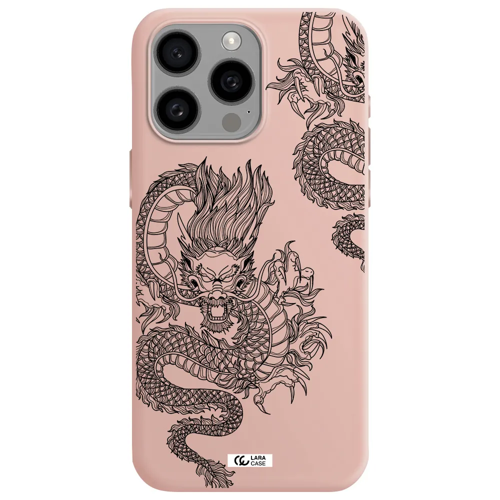Dragon Line Art Apple Iphone 15 Pro max Silicone pastel pink Case