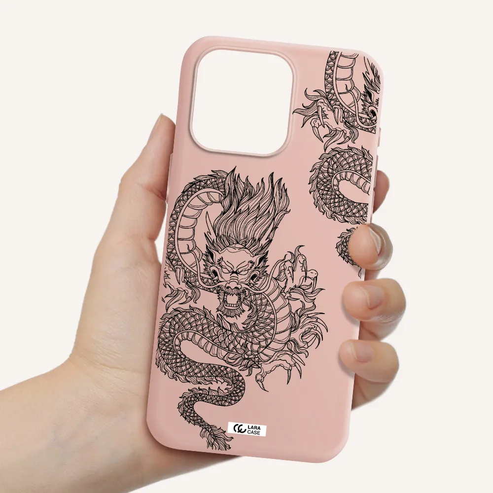 Dragon Line Art Apple Iphone 15 Pro max Silicone pastel pink Case