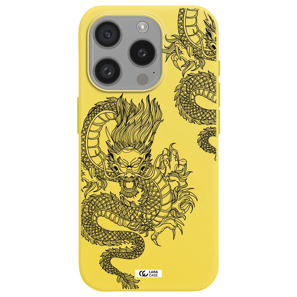 Dragon Line Art Apple Iphone 15 Pro Silicone Canary Yellow Case