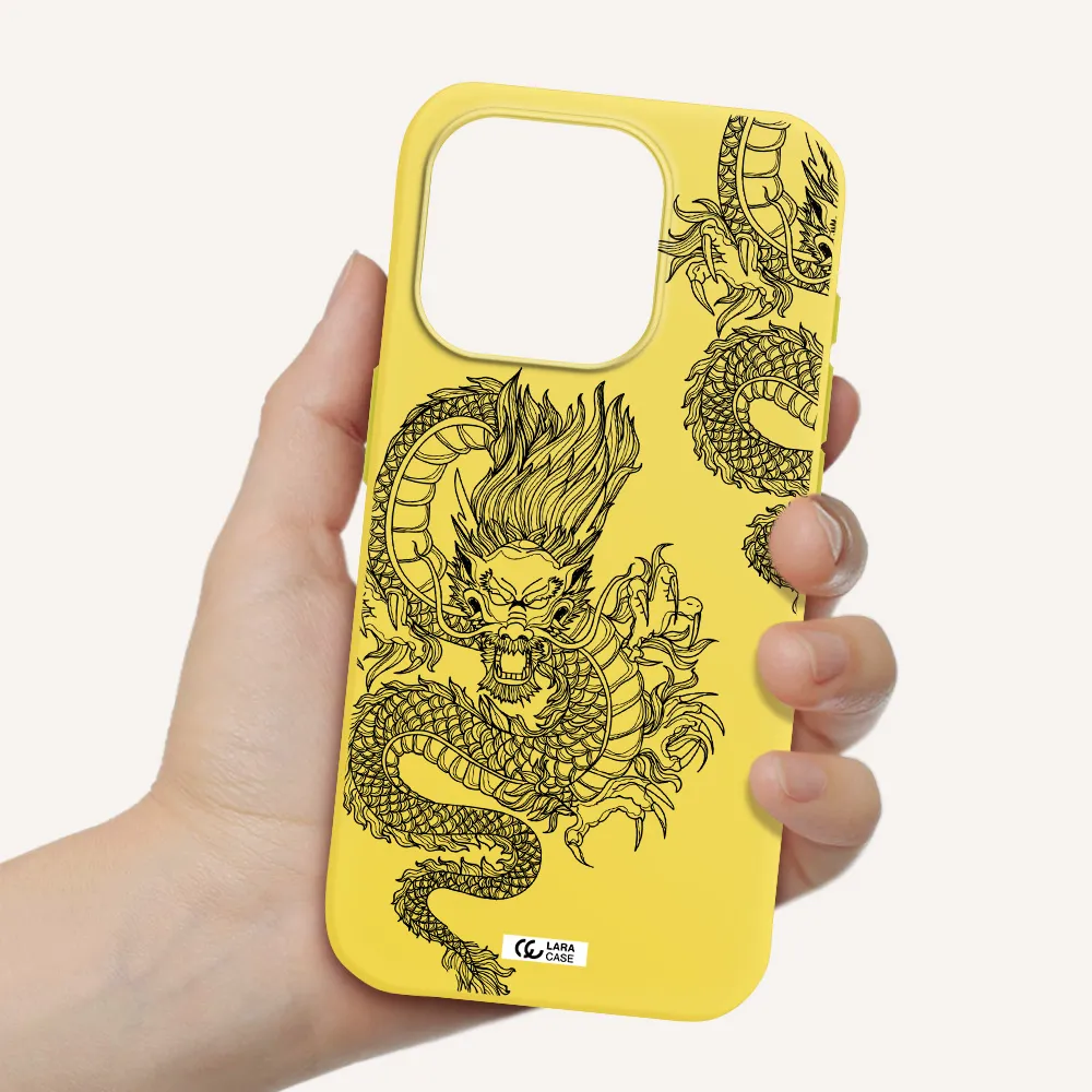Dragon Line Art Apple Iphone 15 Pro Silicone Canary Yellow Case