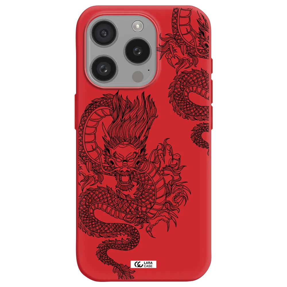 Dragon Line Art Apple Iphone 15 Pro Silicone Imperial Red Case