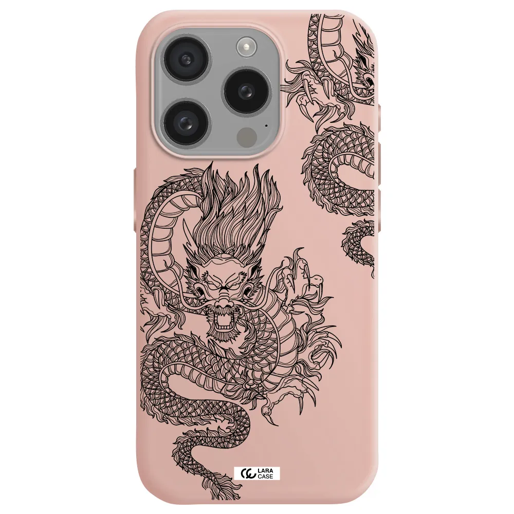 Dragon Line Art Apple Iphone 15 Pro Silicone Pastel Pink Case