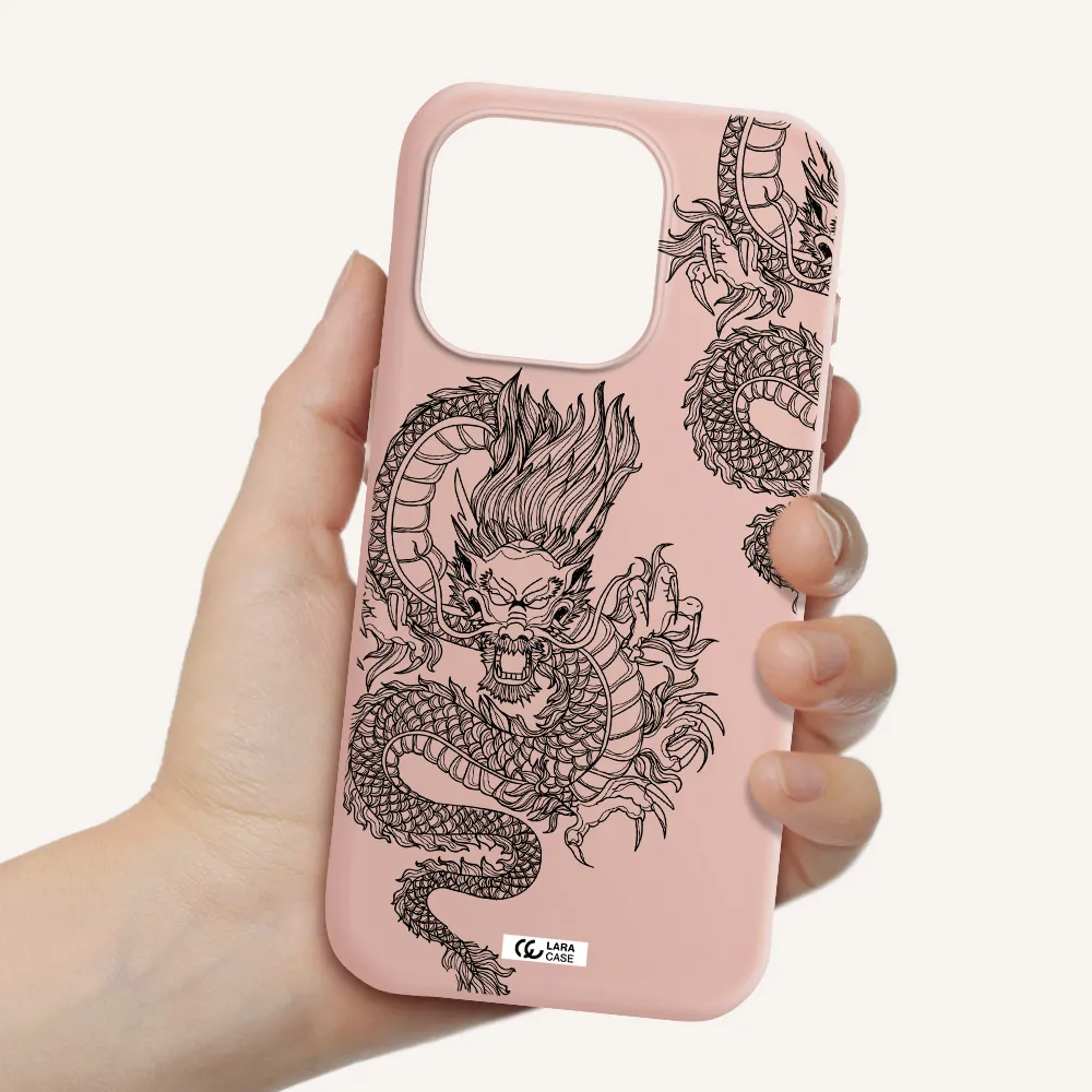 Dragon Line Art Apple Iphone 15 Pro Silicone Pastel Pink Case