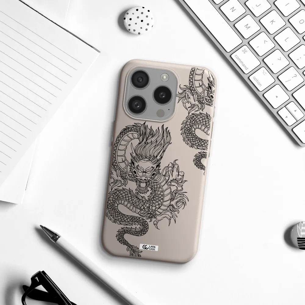 Dragon Line Art Apple Iphone 15 Pro Silicone Stone Case