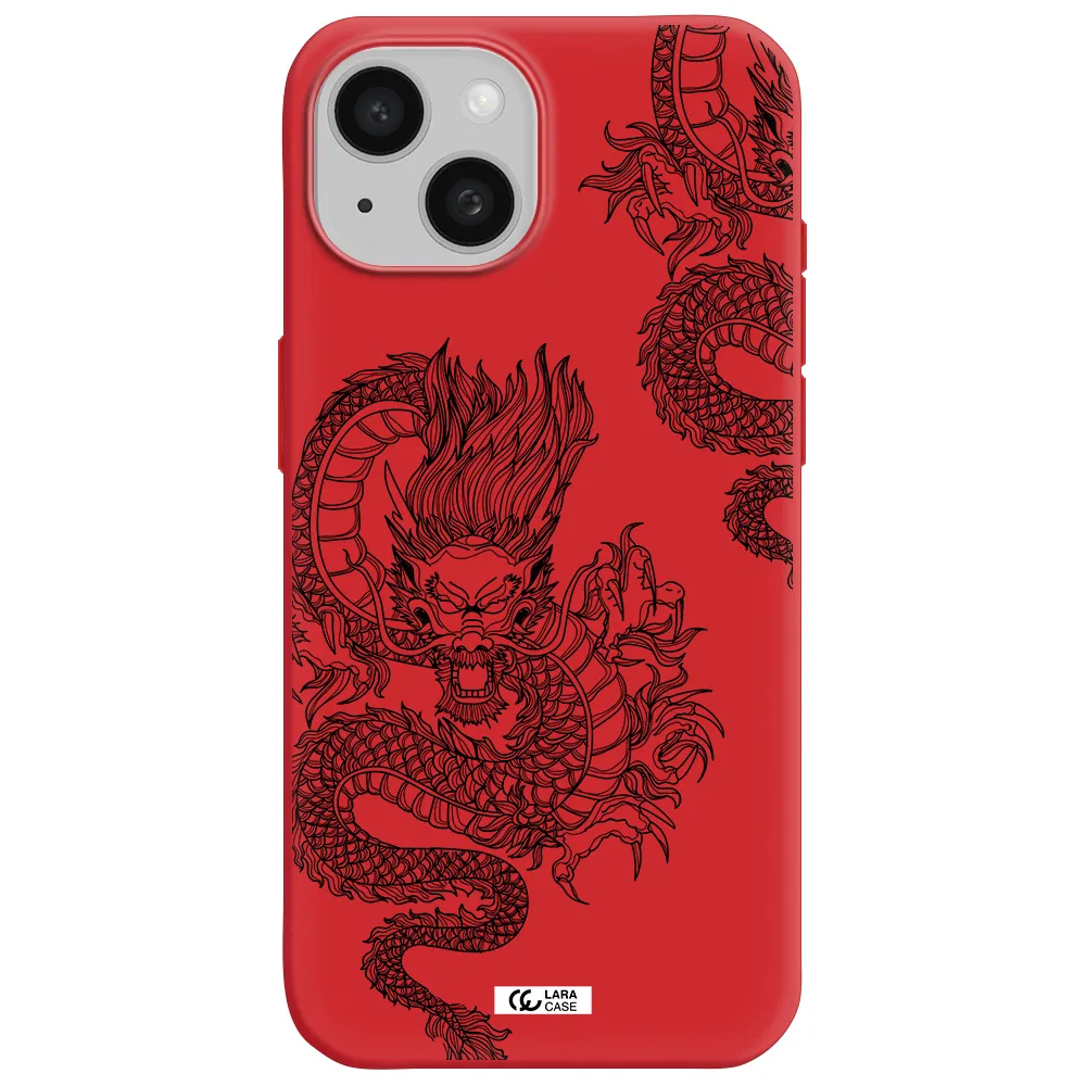 Dragon Line Art Apple Iphone 15 Silicone Imperial Red Case