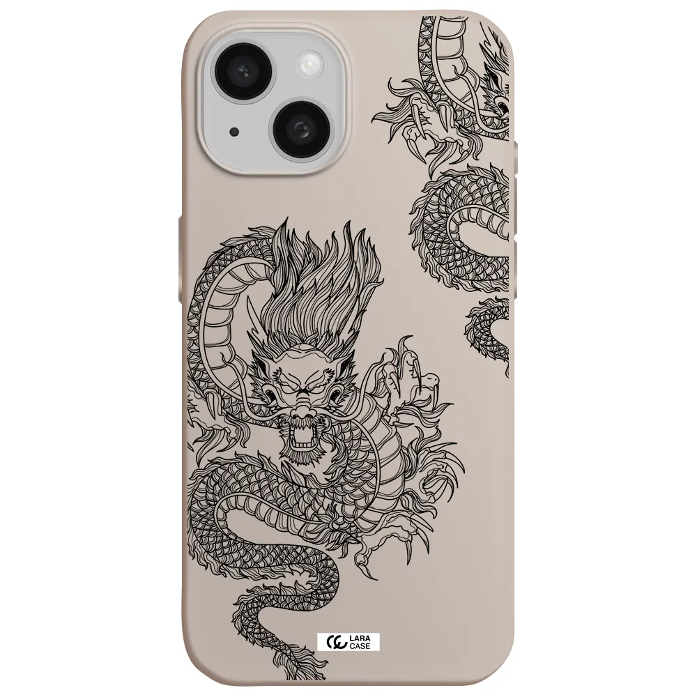 Dragon Line Art Apple iPhone 15 Silicone Stone Case