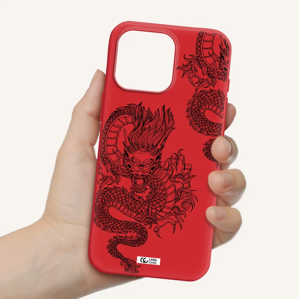 Dragon Line Art Apple Iphone 16 Pro Max Silicone Imperial Red Case