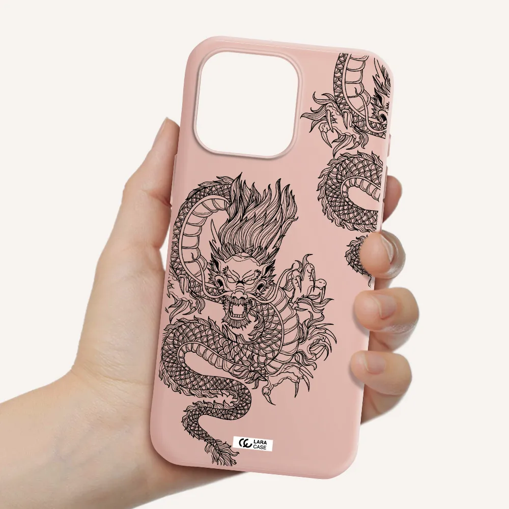 Dragon Line Art Apple Iphone 16 Pro Max Silicone Pastel Pink Case