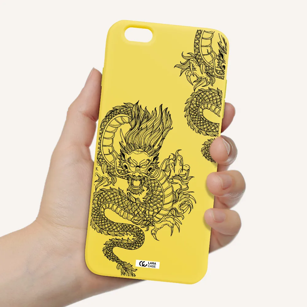 Dragon Line Art Apple iPhone 6 plus Silicone canary yellow Case