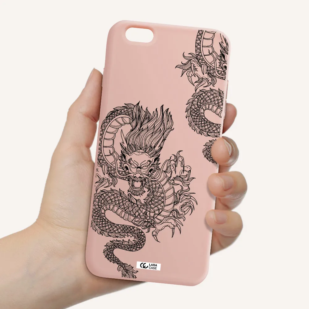 Dragon Line Art Apple iPhone 6 plus Silicone pastel pink Case