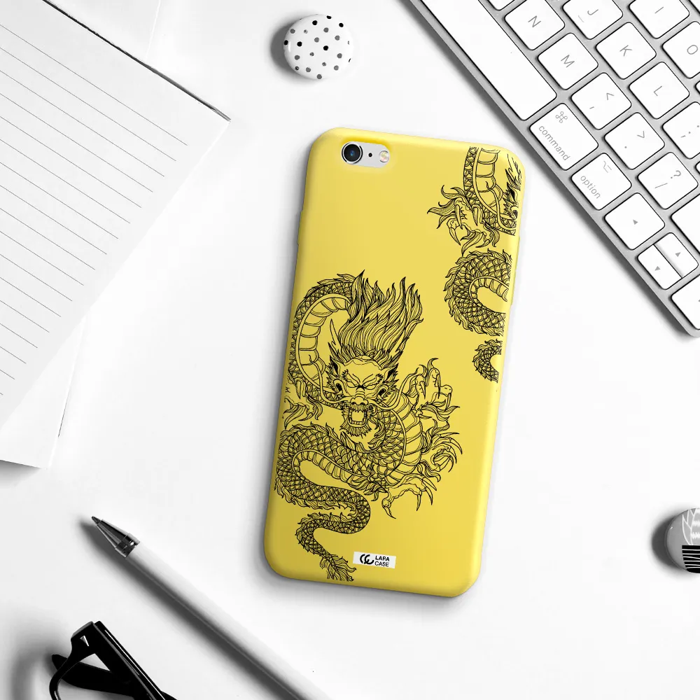 Dragon Line Art Apple iPhone 6 s plus Silicone canary yellow Case