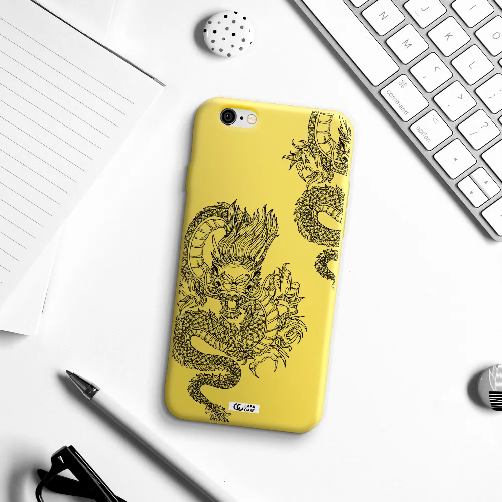 Dragon Line Art Apple iPhone 6 Silicone canary yellow Case