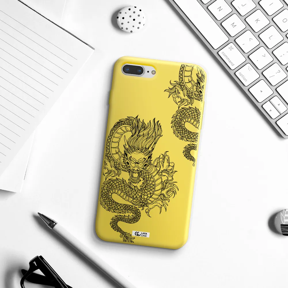 Dragon Line Art Apple iPhone 7 plus Silicone canary yellow Case