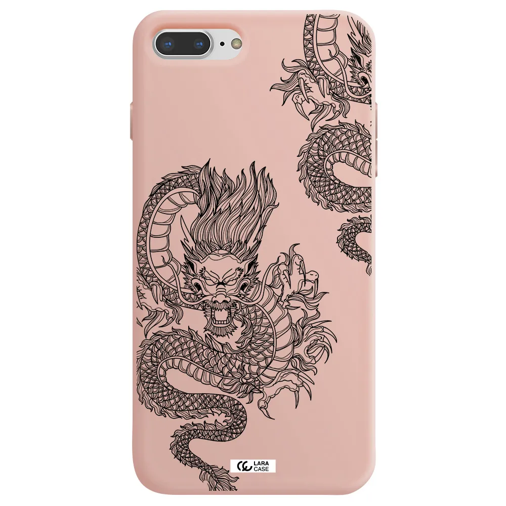 Dragon Line Art Apple iPhone 7 plus Silicone pastel pink Case