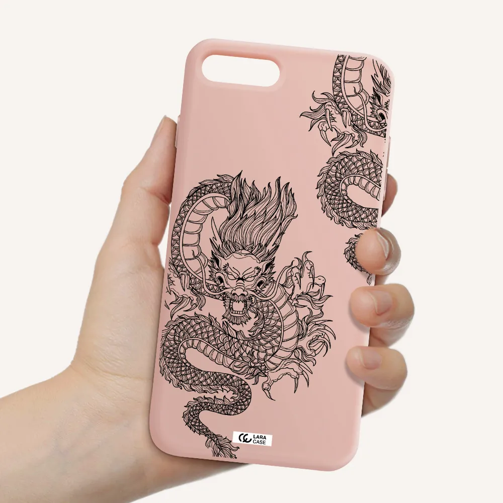 Dragon Line Art Apple iPhone 7 plus Silicone pastel pink Case