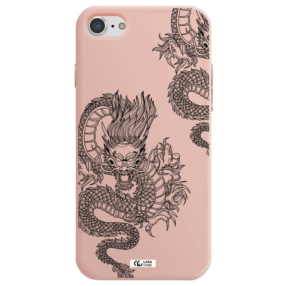 Dragon Line Art Apple iPhone 7 Silicone pastel pink Case