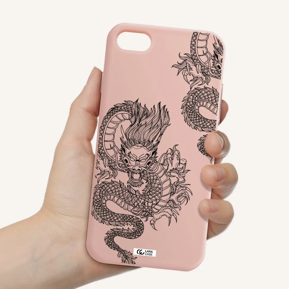 Dragon Line Art Apple iPhone 7 Silicone pastel pink Case