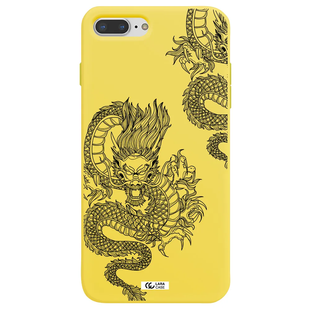 Dragon Line Art Apple iPhone 8 plus Silicone canary yellow Case