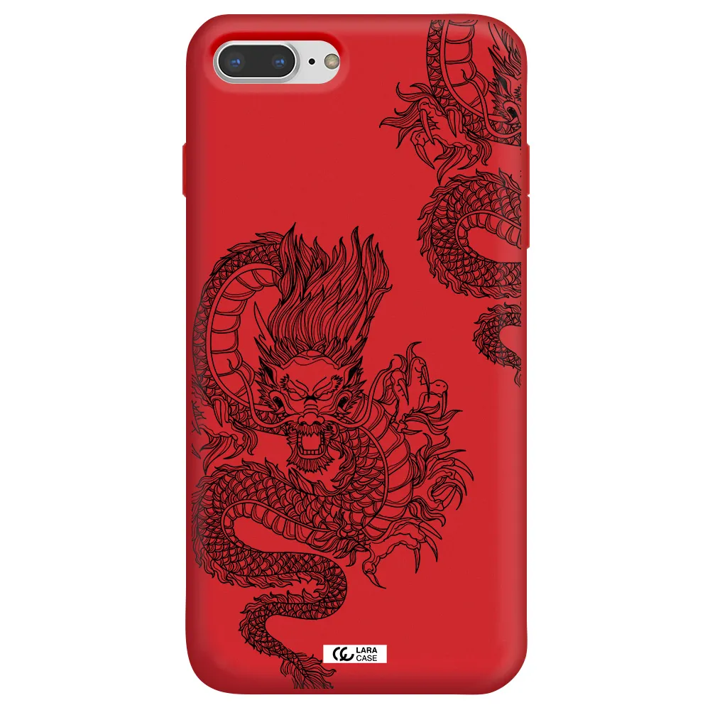 Dragon Line Art Apple iPhone 8 plus Silicone Imperial Red Case