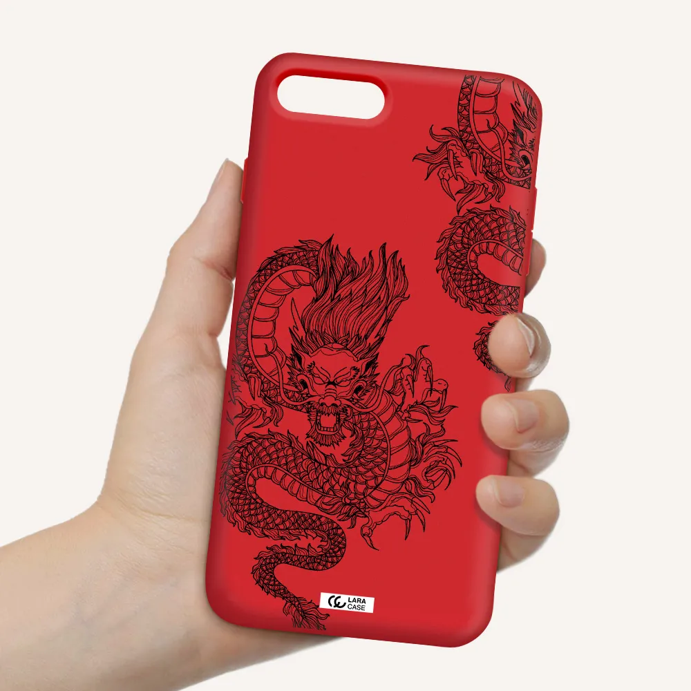 Dragon Line Art Apple iPhone 8 plus Silicone Imperial Red Case