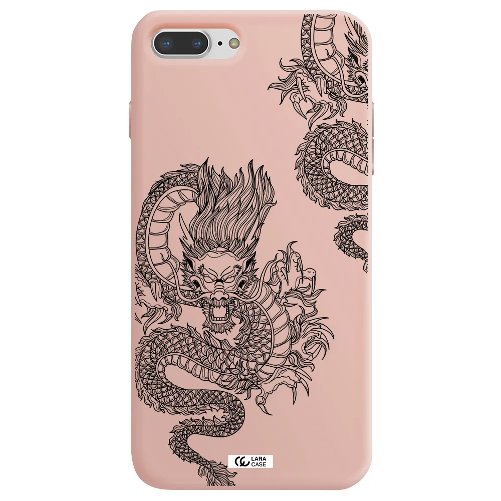 Dragon Line Art Apple iPhone 8 plus Silicone pastel pink Case