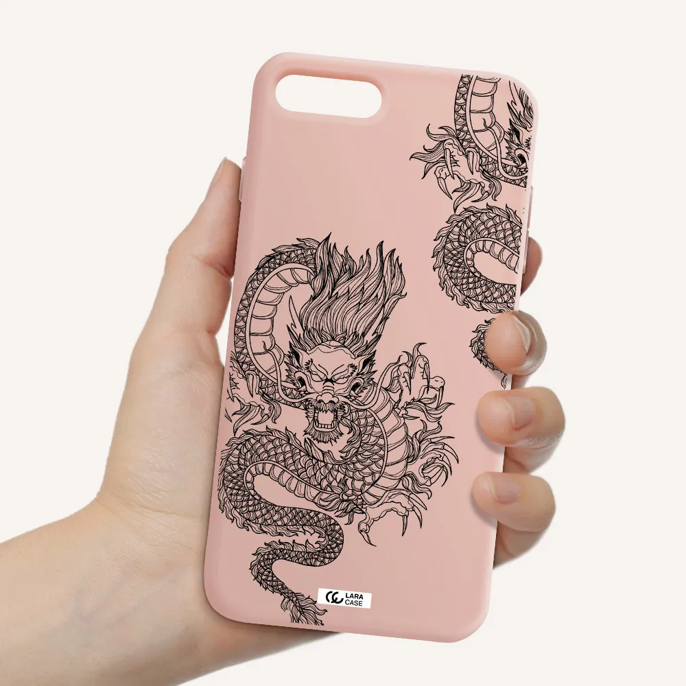 Dragon Line Art Apple iPhone 8 plus Silicone pastel pink Case