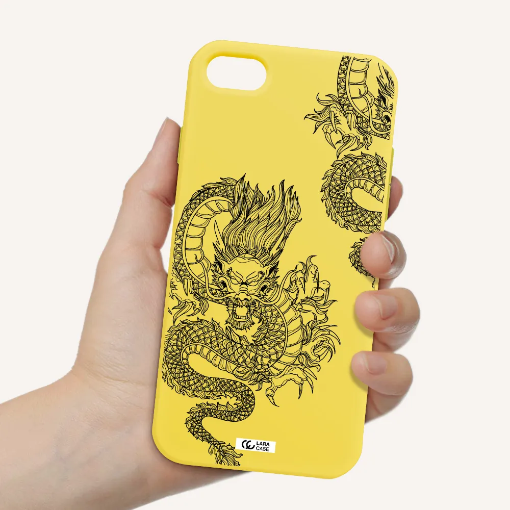 Dragon Line Art Apple iPhone 8 Silicone canary yellow Case